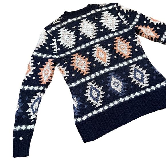 L.L. Bean Signature Navy Orange White Knit Southwestern Sweater Womens Large - Picture 9 of 12